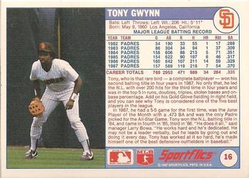 1988 Sportflics #16 Tony Gwynn Back