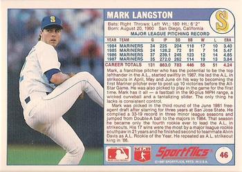 1988 Sportflics #46 Mark Langston Back