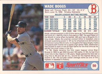 1988 Sportflics #50 Wade Boggs Back