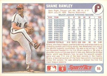 1988 Sportflics #51 Shane Rawley Back