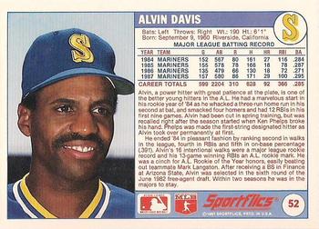 1988 Sportflics #52 Alvin Davis Back