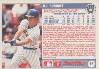 1988 Sportflics #57 B.J. Surhoff Back