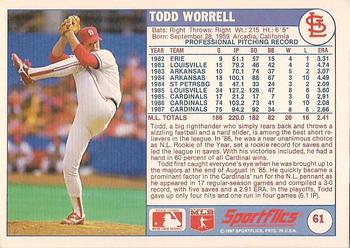 1988 Sportflics #61 Todd Worrell Back