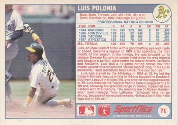 1988 Sportflics #71 Luis Polonia Back