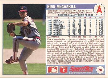 1988 Sportflics #78 Kirk McCaskill Back