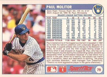 1988 Sportflics #79 Paul Molitor Back