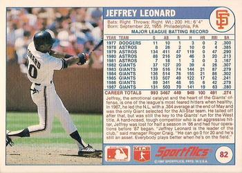 1988 Sportflics #82 Jeffrey Leonard Back
