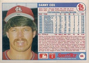1988 Sportflics #84 Danny Cox Back