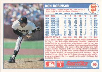 1988 Sportflics #90 Don Robinson Back