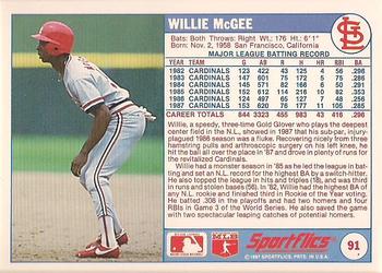 1988 Sportflics #91 Willie McGee Back