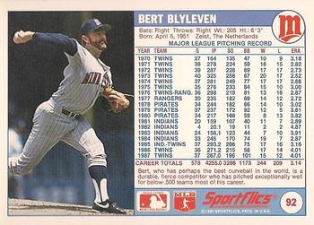 1988 Sportflics #92 Bert Blyleven Back