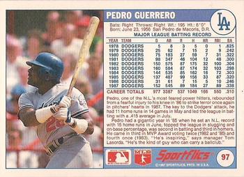 1988 Sportflics #97 Pedro Guerrero Back