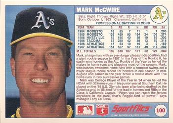 1988 Sportflics #100 Mark McGwire Back