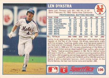 1988 Sportflics #106 Lenny Dykstra Back