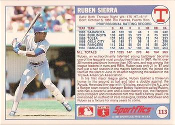 1988 Sportflics #113 Ruben Sierra Back