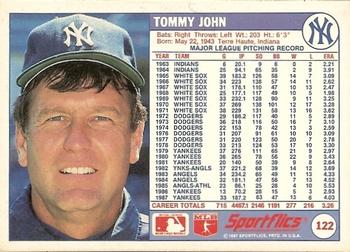 1988 Sportflics #122 Tommy John Back