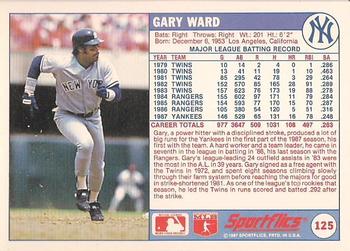1988 Sportflics #125 Gary Ward Back