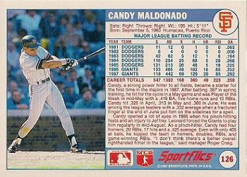 1988 Sportflics #126 Candy Maldonado Back
