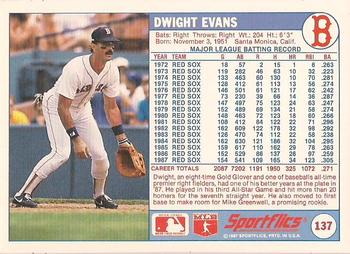 1988 Sportflics #137 Dwight Evans Back