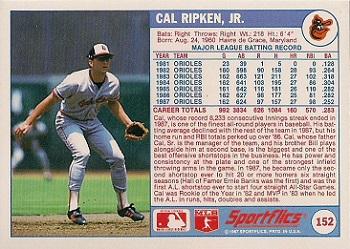 1988 Sportflics #152 Cal Ripken, Jr. Back