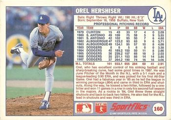 1988 Sportflics #160 Orel Hershiser Back