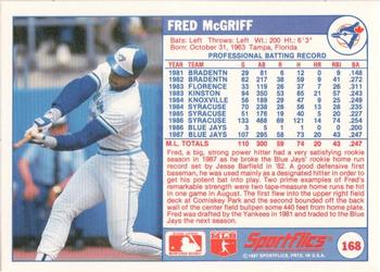 1988 Sportflics #168 Fred McGriff Back