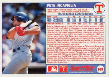 1988 Sportflics #169 Pete Incaviglia Back