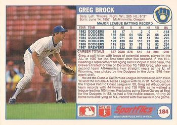 1988 Sportflics #184 Greg Brock Back