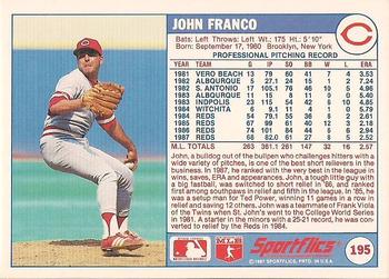 1988 Sportflics #195 John Franco Back