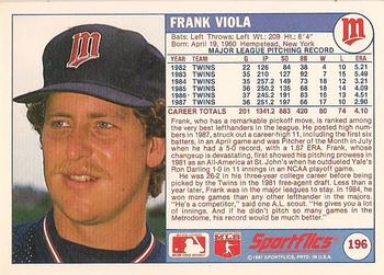 1988 Sportflics #196 Frank Viola Back
