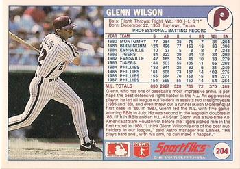 1988 Sportflics #204 Glenn Wilson Back