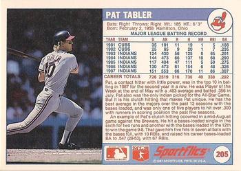 1988 Sportflics #205 Pat Tabler Back