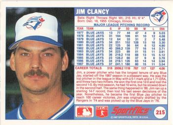 1988 Sportflics #215 Jim Clancy Back