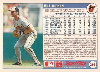 1988 Sportflics #216 Bill Ripken Back