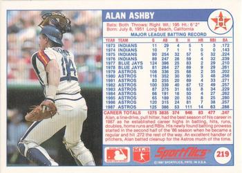 1988 Sportflics #219 Alan Ashby Back