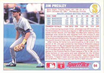 1988 Sportflics #54 Jim Presley Back