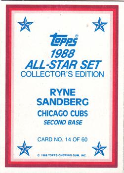 1988 Topps - 1988 All-Star Set Collector's Edition (Glossy Send-Ins) #14 Ryne Sandberg Back