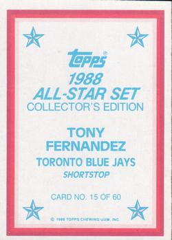 1988 Topps - 1988 All-Star Set Collector's Edition (Glossy Send-Ins) #15 Tony Fernandez Back