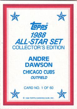1988 Topps - 1988 All-Star Set Collector's Edition (Glossy Send-Ins) #1 Andre Dawson Back