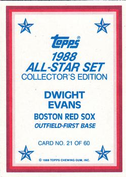 1988 Topps - 1988 All-Star Set Collector's Edition (Glossy Send-Ins) #21 Dwight Evans Back