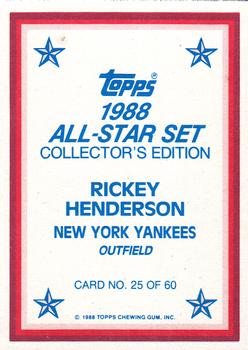 1988 Topps - 1988 All-Star Set Collector's Edition (Glossy Send-Ins) #25 Rickey Henderson Back