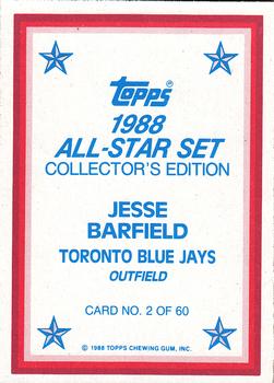 1988 Topps - 1988 All-Star Set Collector's Edition (Glossy Send-Ins) #2 Jesse Barfield Back