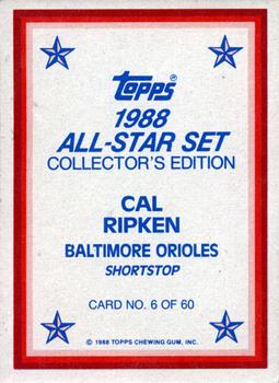 1988 Topps - 1988 All-Star Set Collector's Edition (Glossy Send-Ins) #6 Cal Ripken Back
