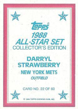 1988 Topps - 1988 All-Star Set Collector's Edition (Glossy Send-Ins) #22 Darryl Strawberry Back