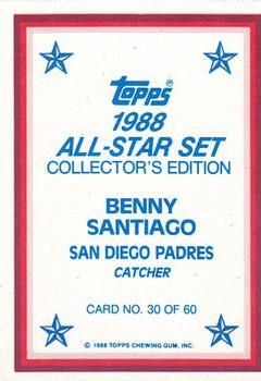1988 Topps - 1988 All-Star Set Collector's Edition (Glossy Send-Ins) #30 Benny Santiago Back