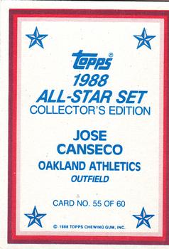 1988 Topps - 1988 All-Star Set Collector's Edition (Glossy Send-Ins) #55 Jose Canseco Back