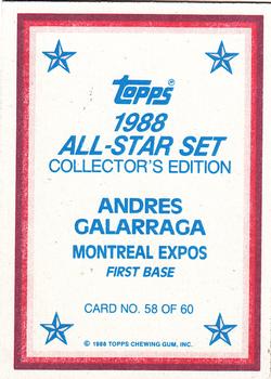 1988 Topps - 1988 All-Star Set Collector's Edition (Glossy Send-Ins) #58 Andres Galarraga Back