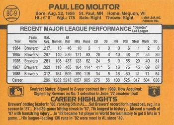 1989 Donruss - Bonus MVP's #BC-9 Paul Molitor Back