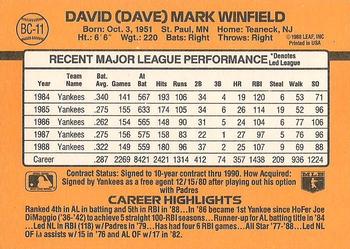 1989 Donruss - Bonus MVP's #BC-11 Dave Winfield Back