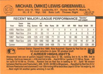 1989 Donruss - Bonus MVP's #BC-13 Mike Greenwell Back